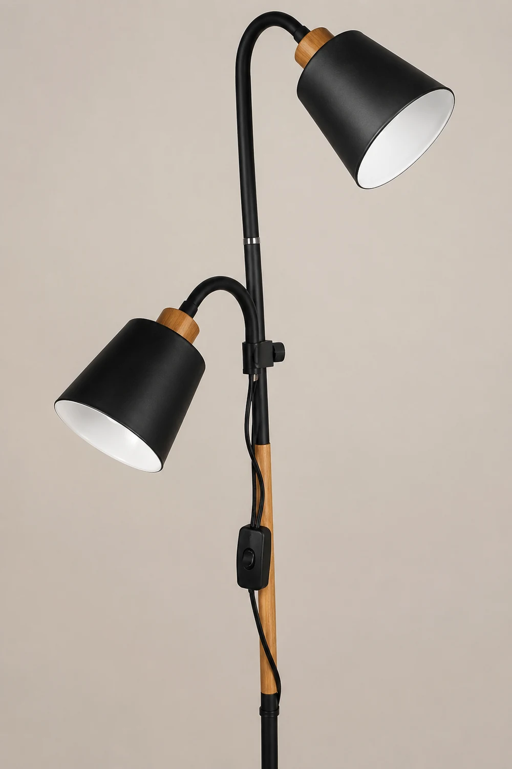 Eryn Floor Lamp Double Head Modern, Metal,Black/White, Bedroom - Lumpaz