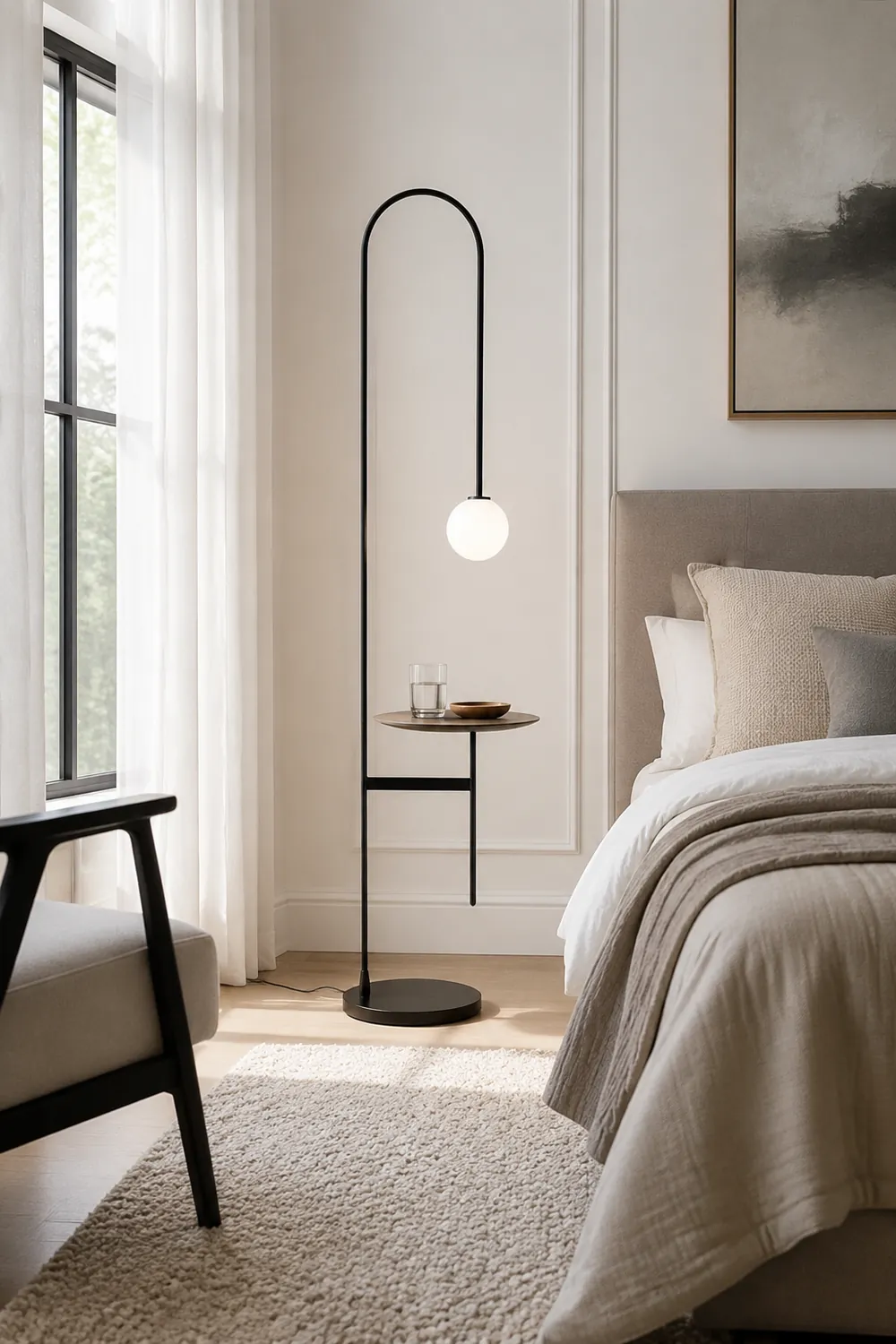 Valentina Minimalist Metal/Marble/Glass Floor Lamp With Table - Lumpaz