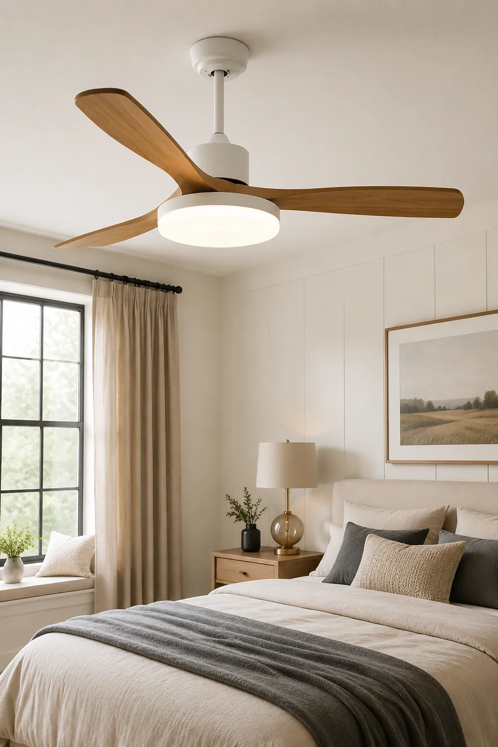 Haydn 3-Blade DC Ceiling Fan Light, Wood & White, Summer, 52'' - Lumpaz