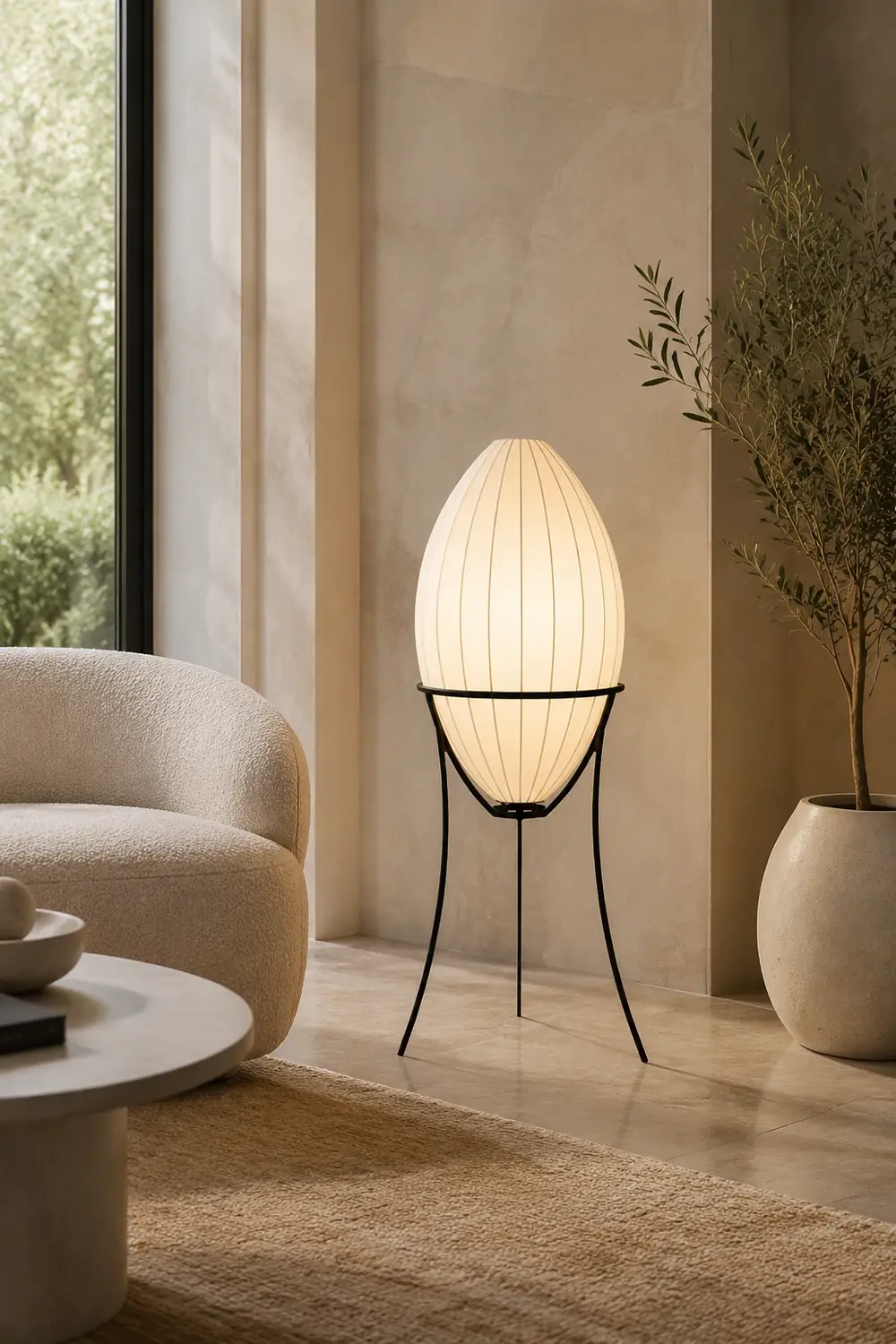 Renée Modern Egg Shaped Fabric & Metal Floor Lamp - Lumpaz