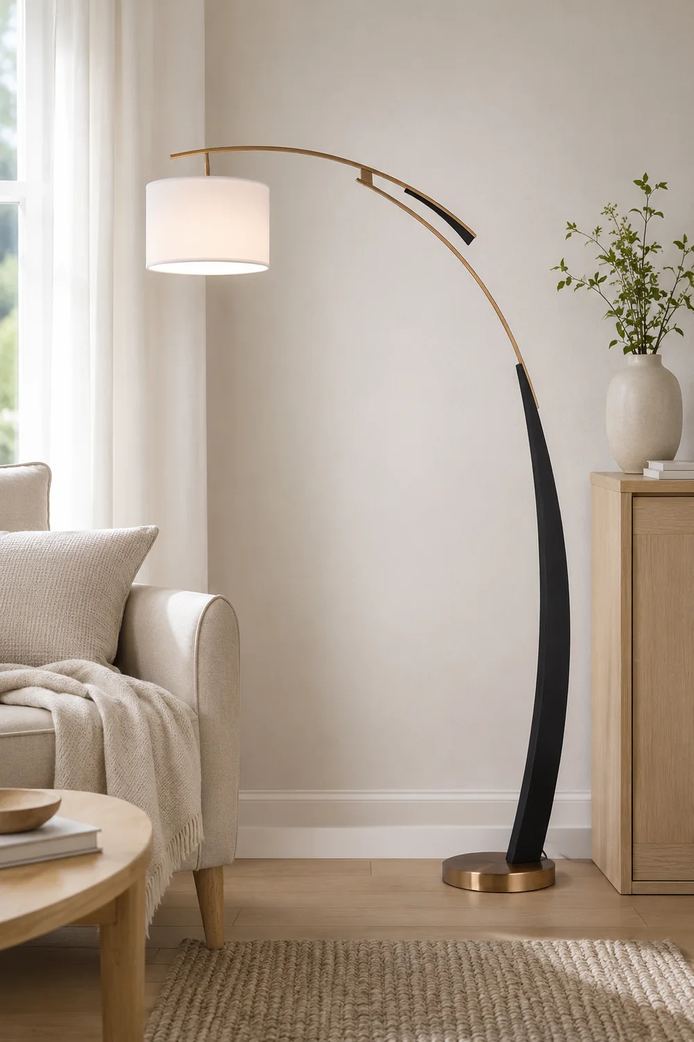 Salgado Floor Lamp 3 Color Temperature Switchable, Artificial Fabric/Metal - Lumpaz