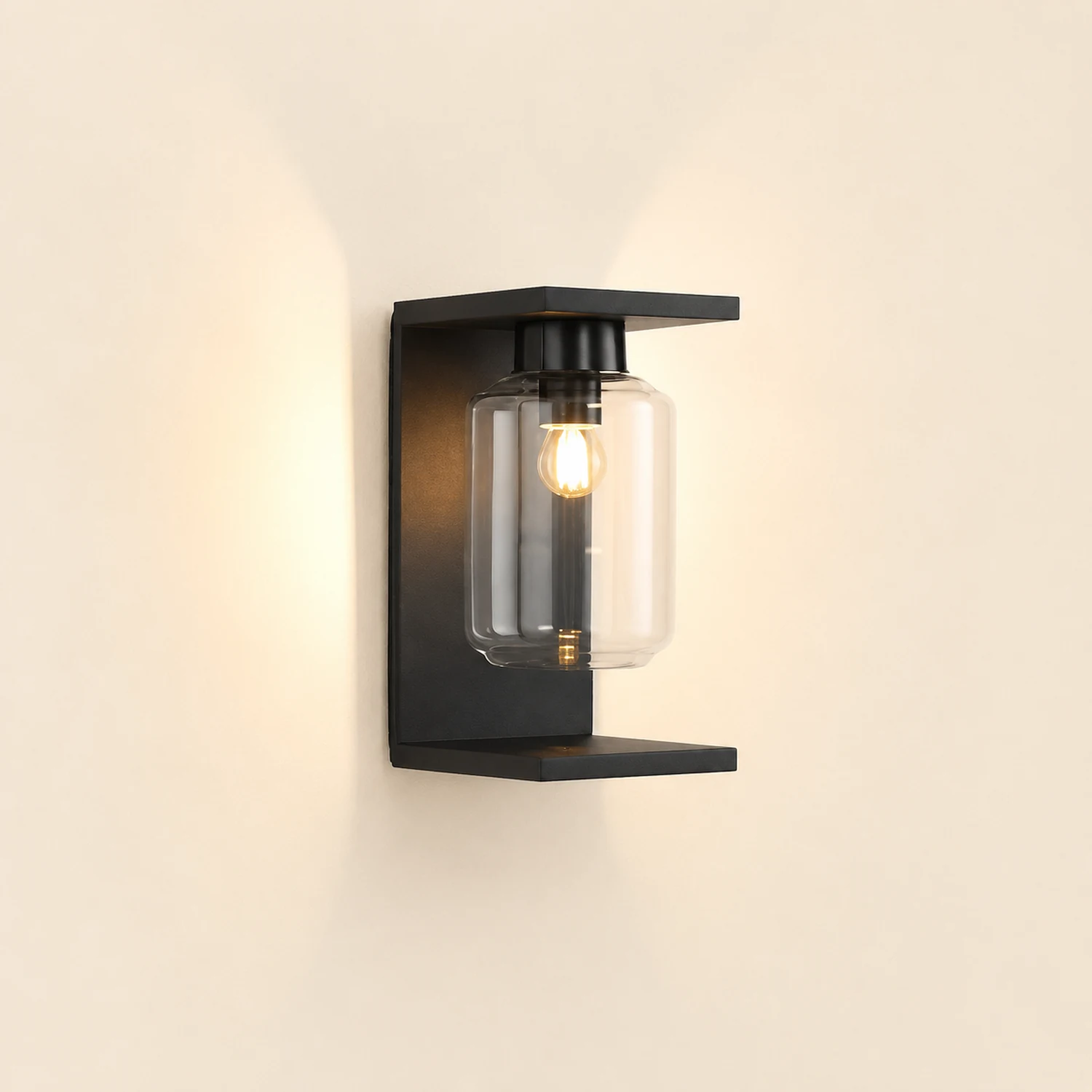 Outdoor Waterproof LED Glass Black Modern Solar Wall Lights with Remote - Lumpaz