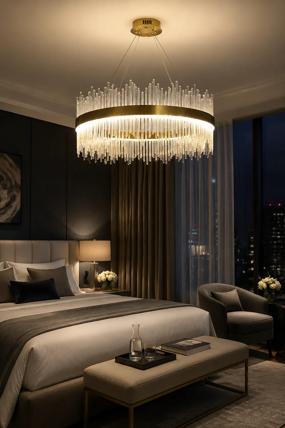 Marilyn Modern Round/Rectangular Chain Chandelier, Gold - Lumpaz