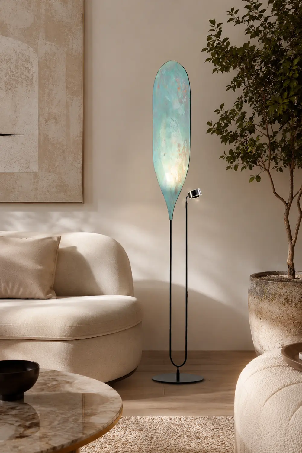 Salgado LED Floor Lamp, Metal, Reddish Brown/Aqua Blue - Lumpaz