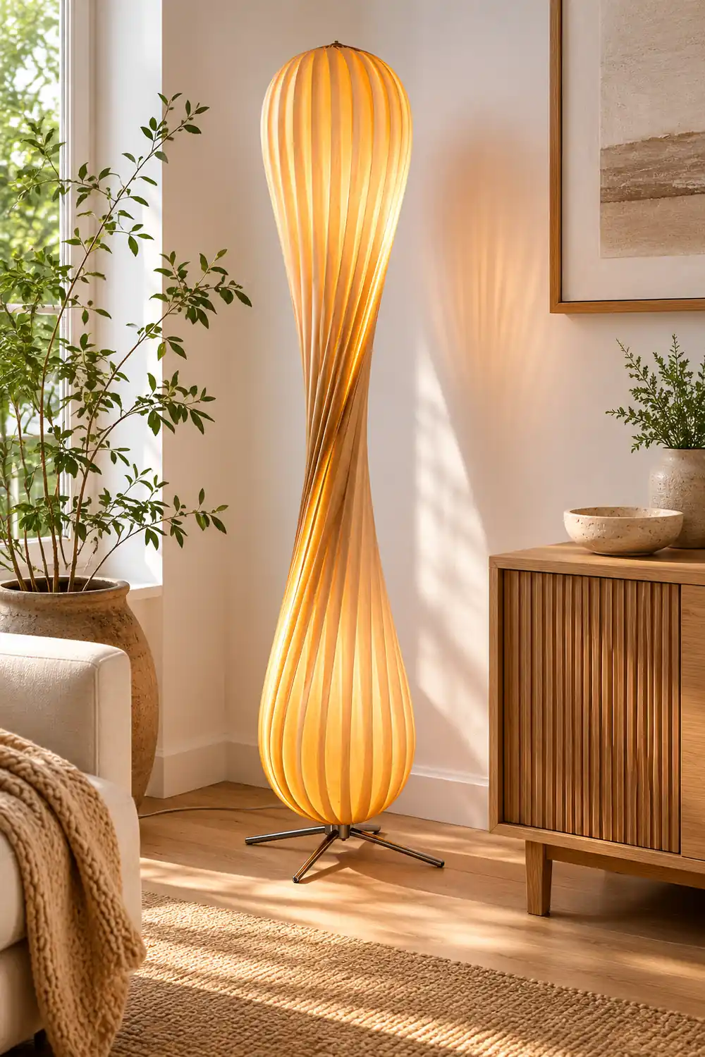 Ozawa Modern Twisted Wood Floor Lamp Wood Color - Lumpaz