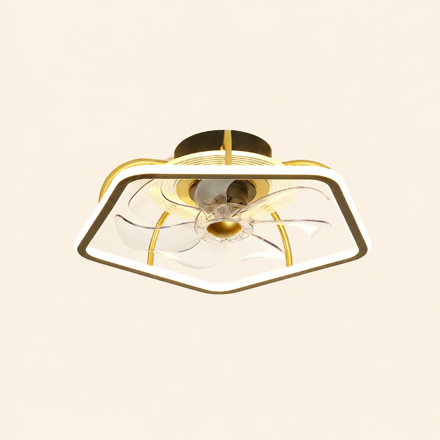 Edge 7-Blade Pentagon Black Ceiling Fan with Light, L 19" - Lumpaz
