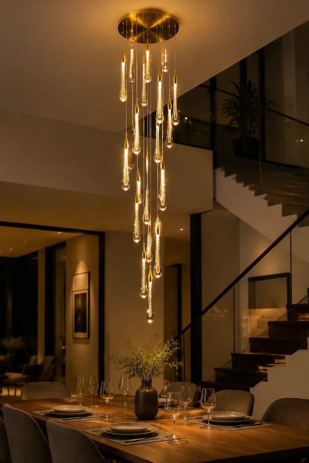 Hailie Modern Teardrop Metal Crystal Chandelier Gold Corridor - Lumpaz