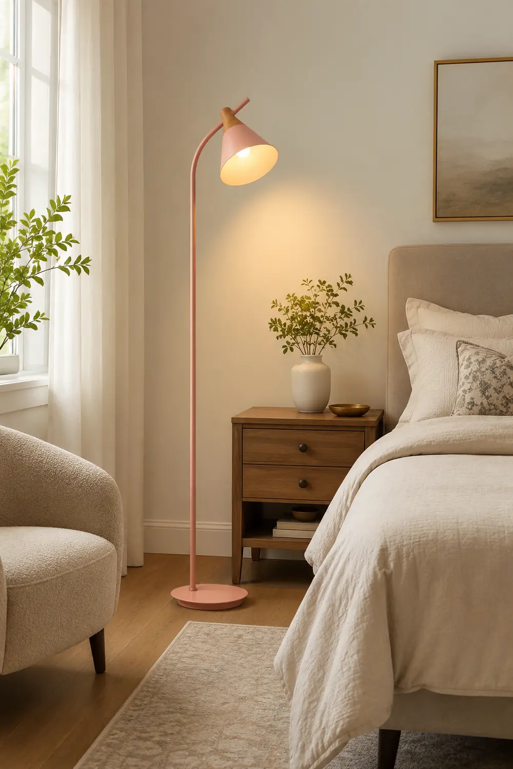 Morandi Floor Lamp, Bedroom & Living Room, Gray & Pink & Yellow, Metal - Lumpaz