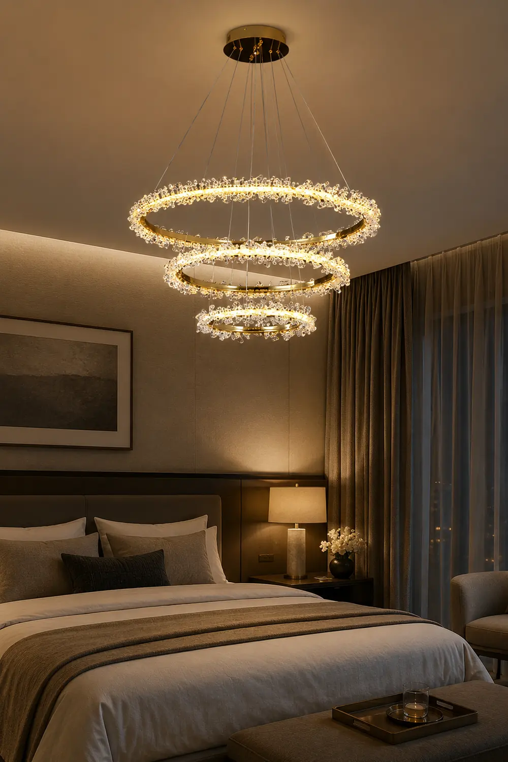 Kristy Pendant Light Ring Luxury, Crystal/Metal, Gold, Bedroom - Lumpaz