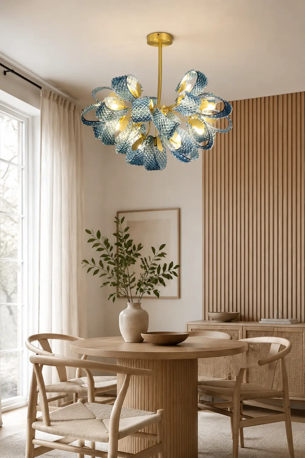 Hailie Vintage Art Deco Blue Glass Chandelier Living Room - Lumpaz