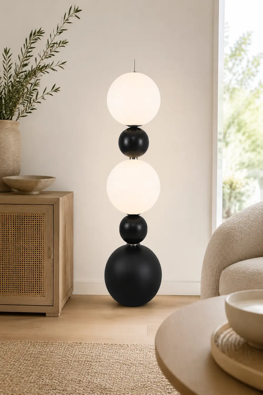 Valentina Modern Ball-shaped Resin Glass Floor Lamp,Black /White - Lumpaz