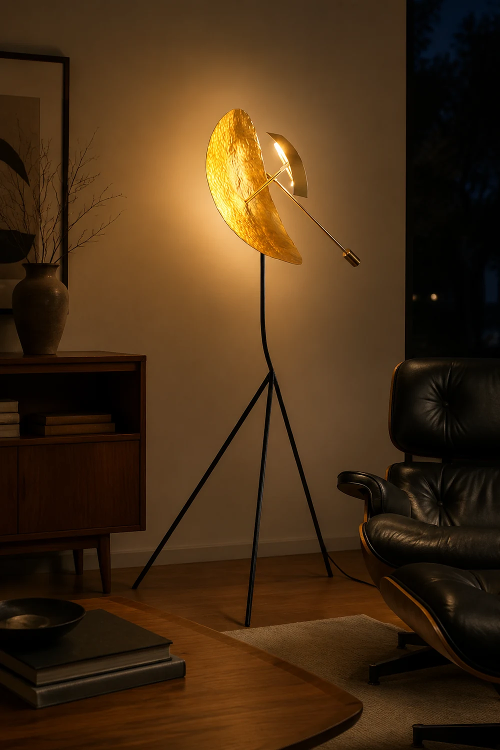Salgado Floor Lamp Tripod Reflection Postmodern, Metal, Gold, Living Room - Lumpaz