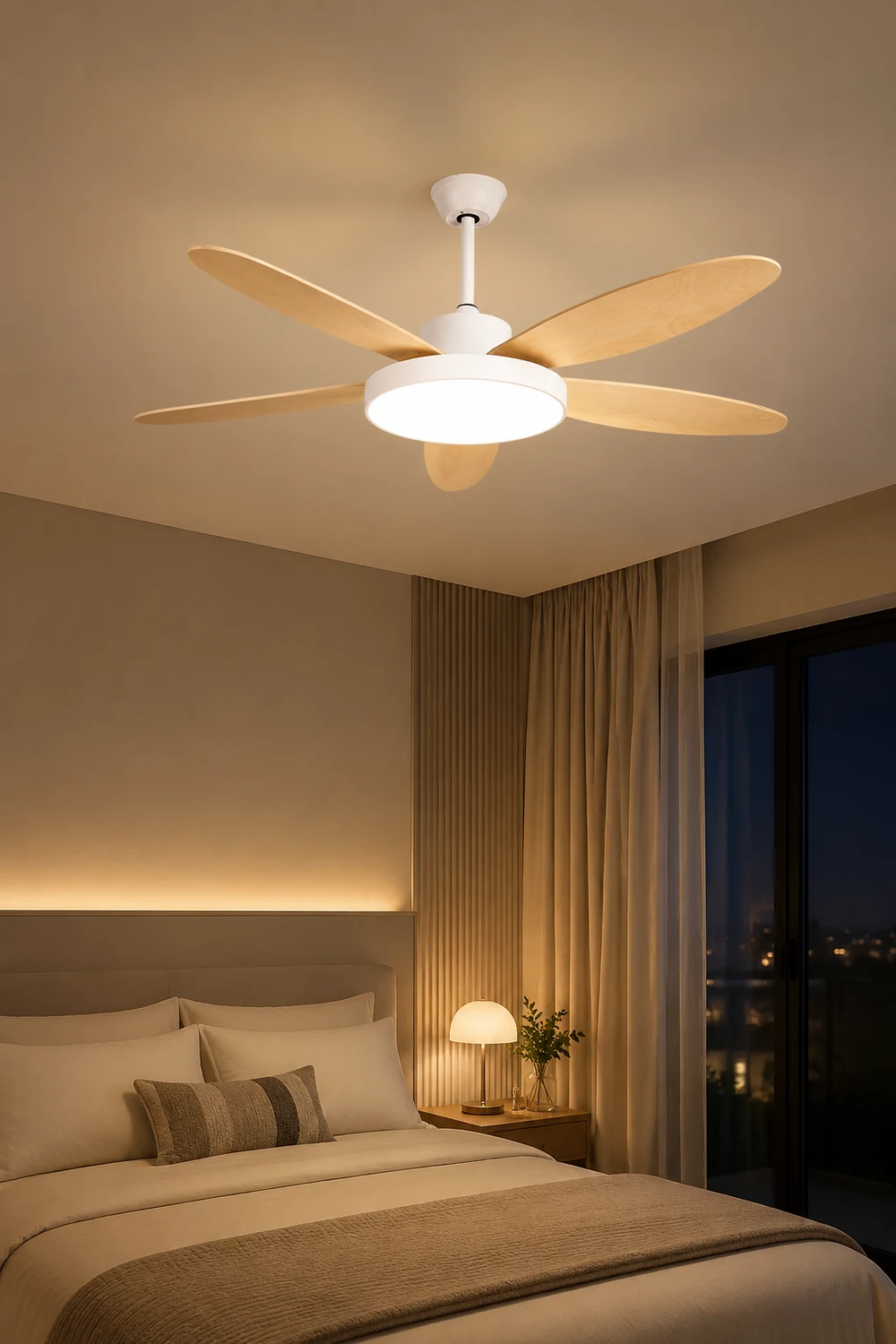 Haydn 5-Blade White & Black  DC Ceiling Fan with Light, Summer, 47.2''/51.2''/55.1'' - Lumpaz