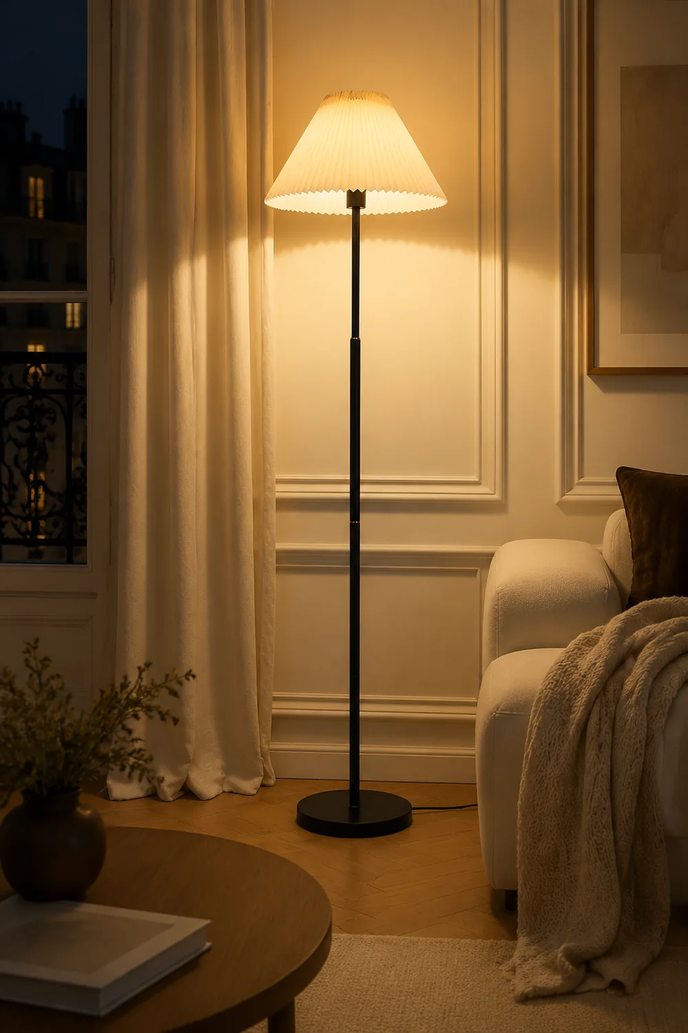 Ozawa Modern Pleated Metal Fabric Floor Lamp, White/Green/Apricot - Lumpaz