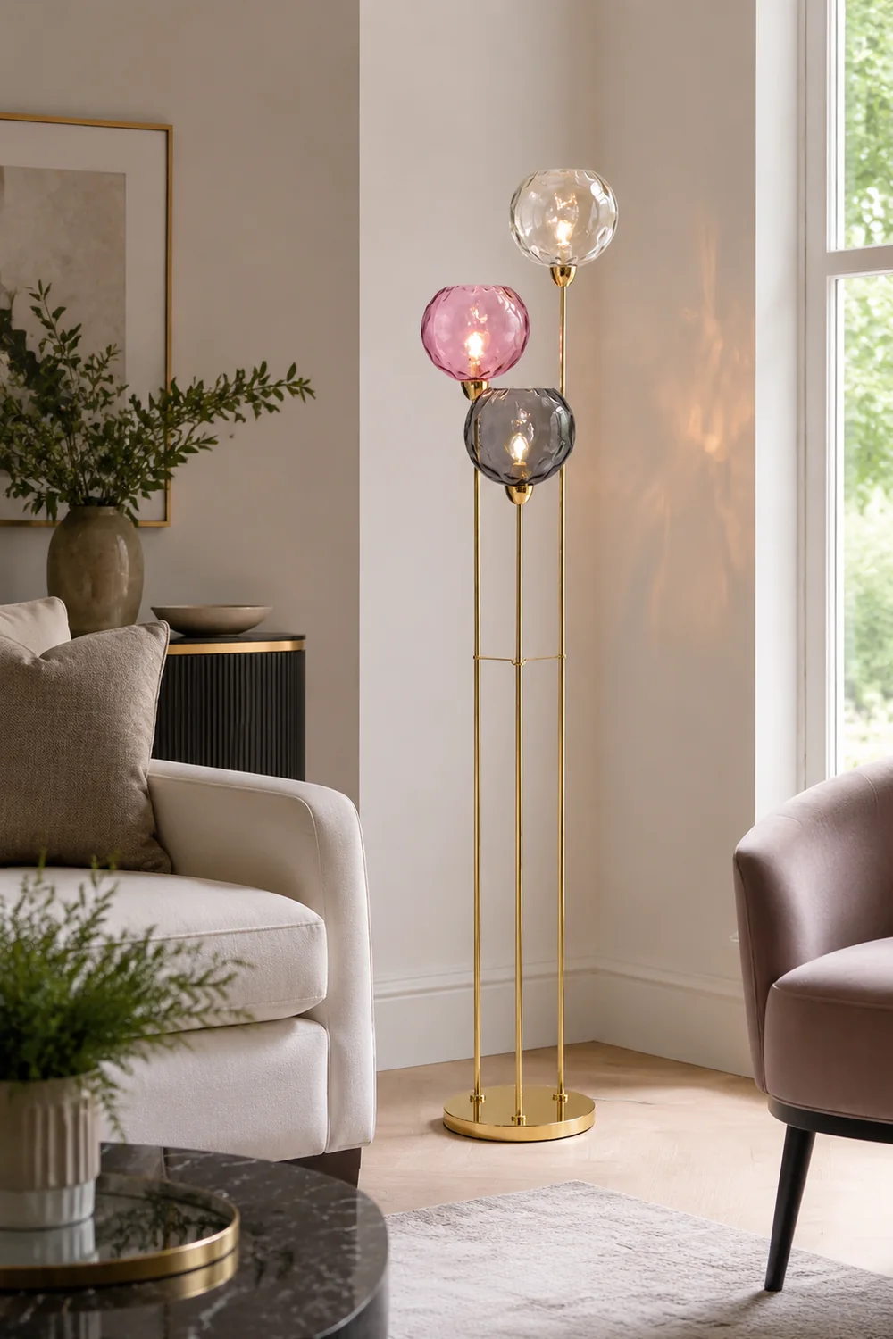 Hailie Designer Bubble Floor Lamp, Metal/Glass - Lumpaz