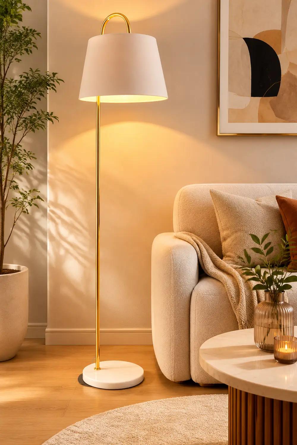 Eryn Modern Arch Cylinder Metal Fabric Floor Lamp, Black/White - Lumpaz