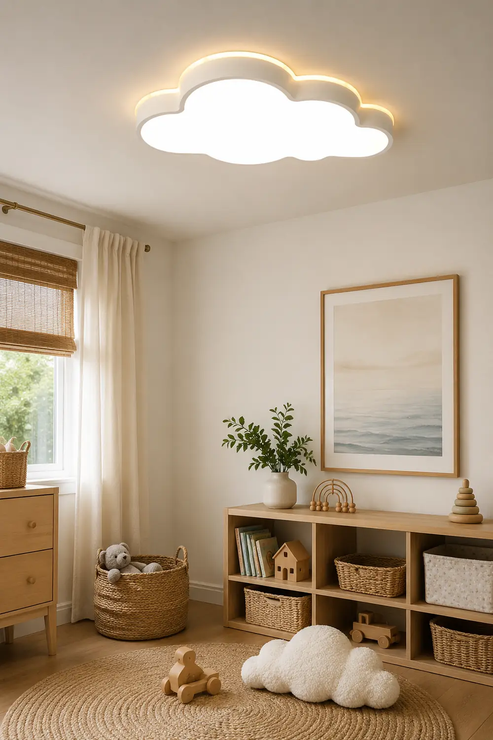 Minori Modern Flush Mount Cloud Ceiling Light, White, Metal - Lumpaz