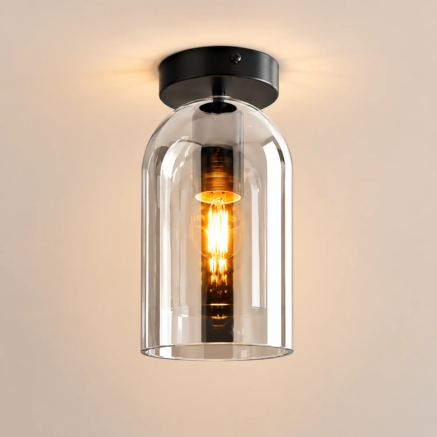 Sanna Modern Cylinder Semi-Flush Mount Clear Glass Ceiling Light, Cognac/Gray - Lumpaz