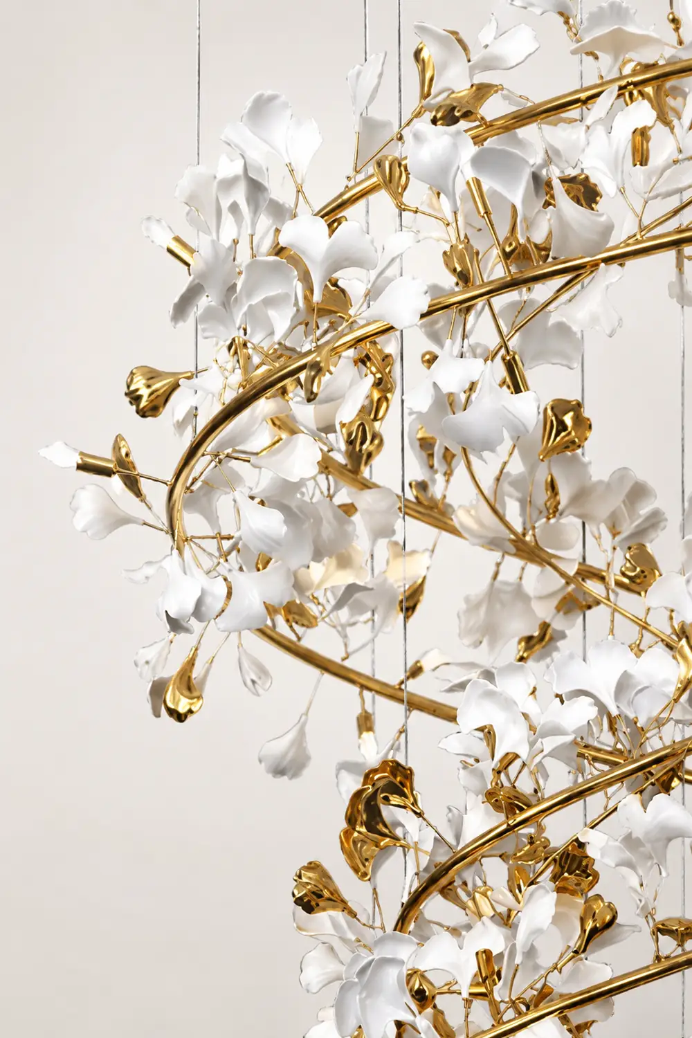 Ophelia AntGlo Modern Gold Staircase Chandelier, Metal & Ceramic - Lumpaz