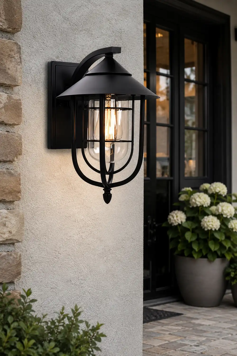 Waterproof Retro Iron Glass Motion Sensor Black Modern Outdoor Wall Lights - Lumpaz