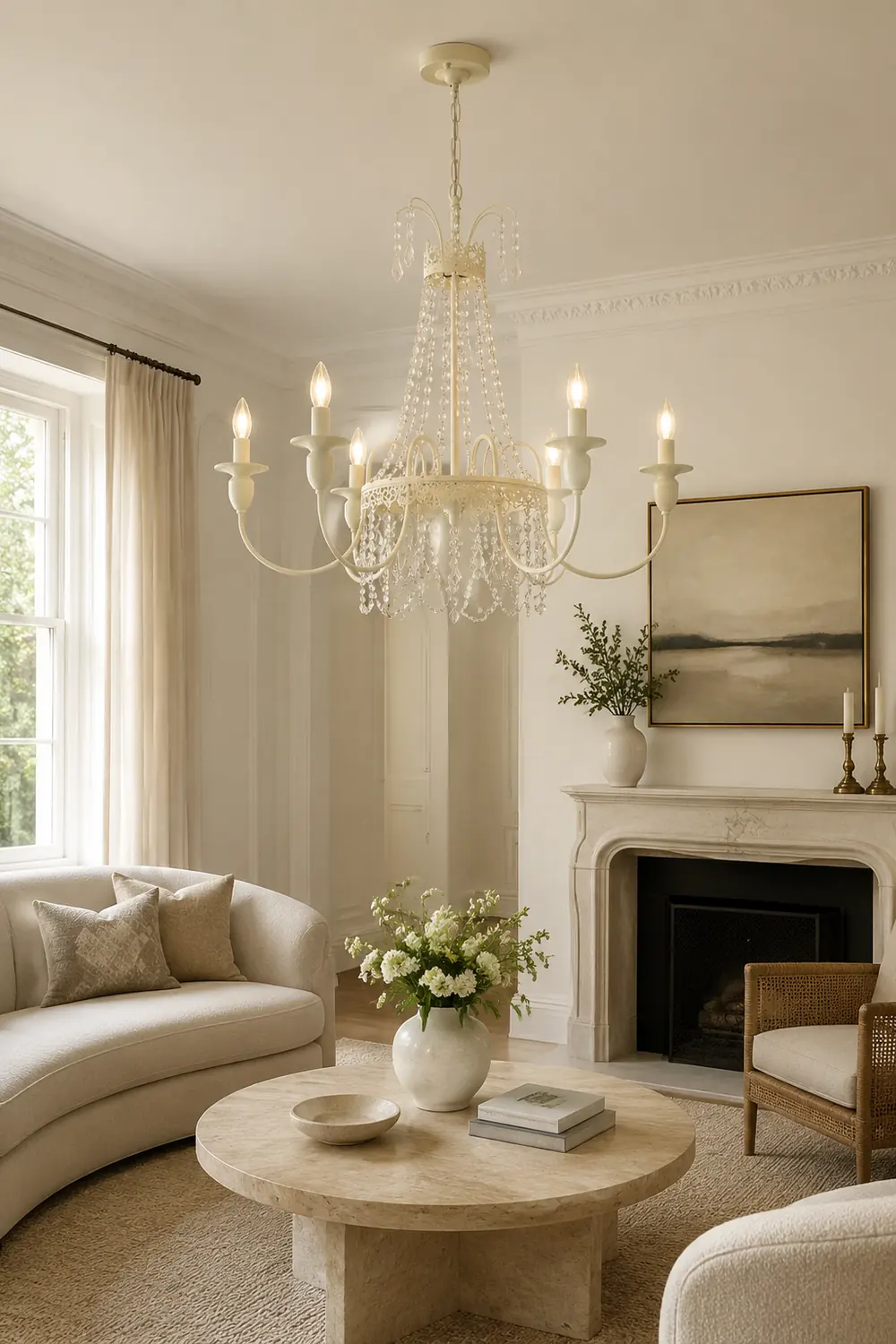 Silva Pendant Light Candle French, Crystal/Metal, White, Bedroom - Lumpaz