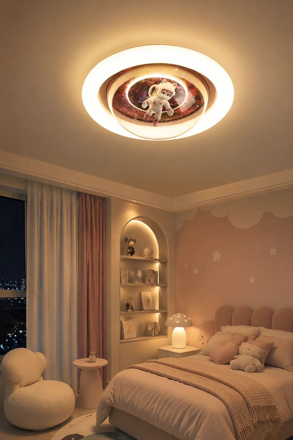 Fateh Flush Mount Ceiling Light Astronaut Modern, Metal/Acrylic, Pink/Blue, Bedroom - Lumpaz