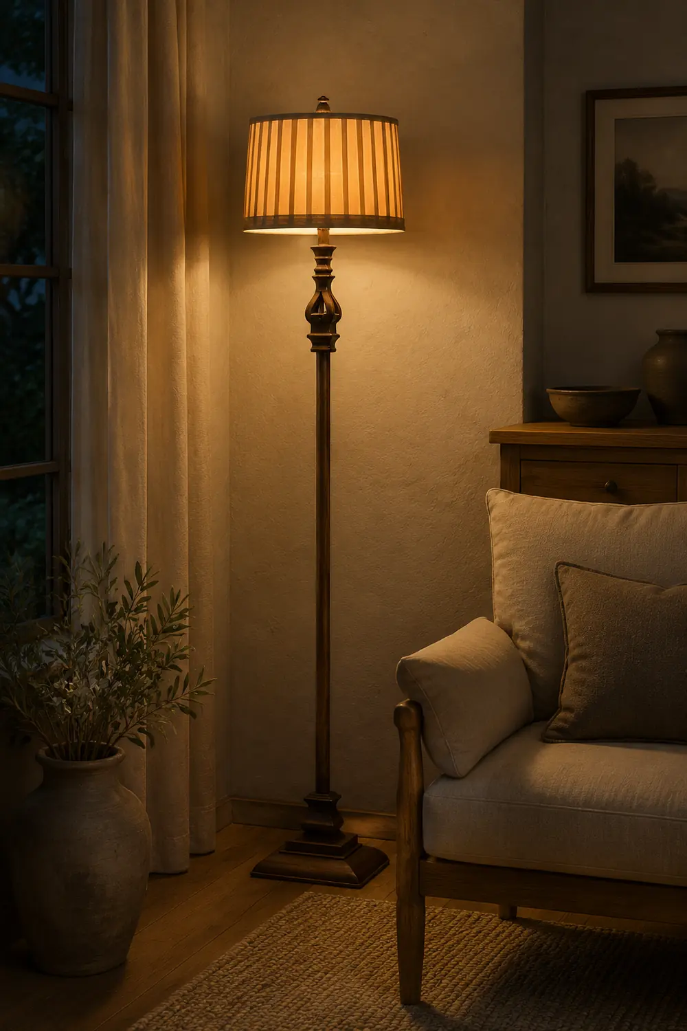 Eryn Vintage Resin/Fabric Standing Floor Lamp, Brown - Lumpaz