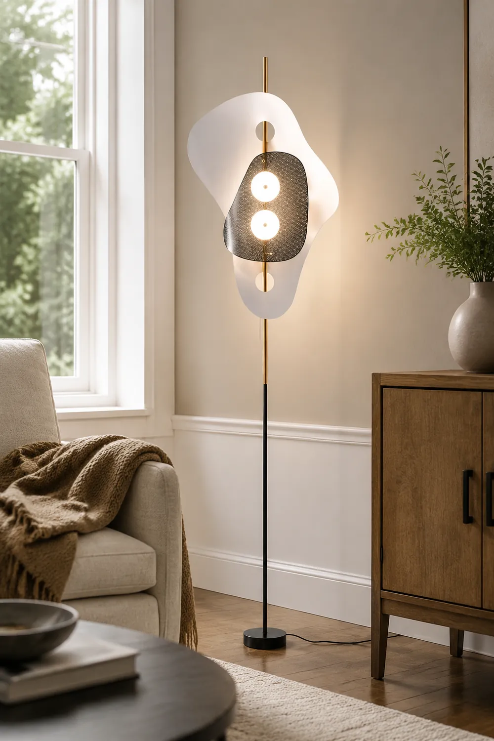 Salgado Modern Irregular Double Head Metal Floor Lamp, White - Lumpaz