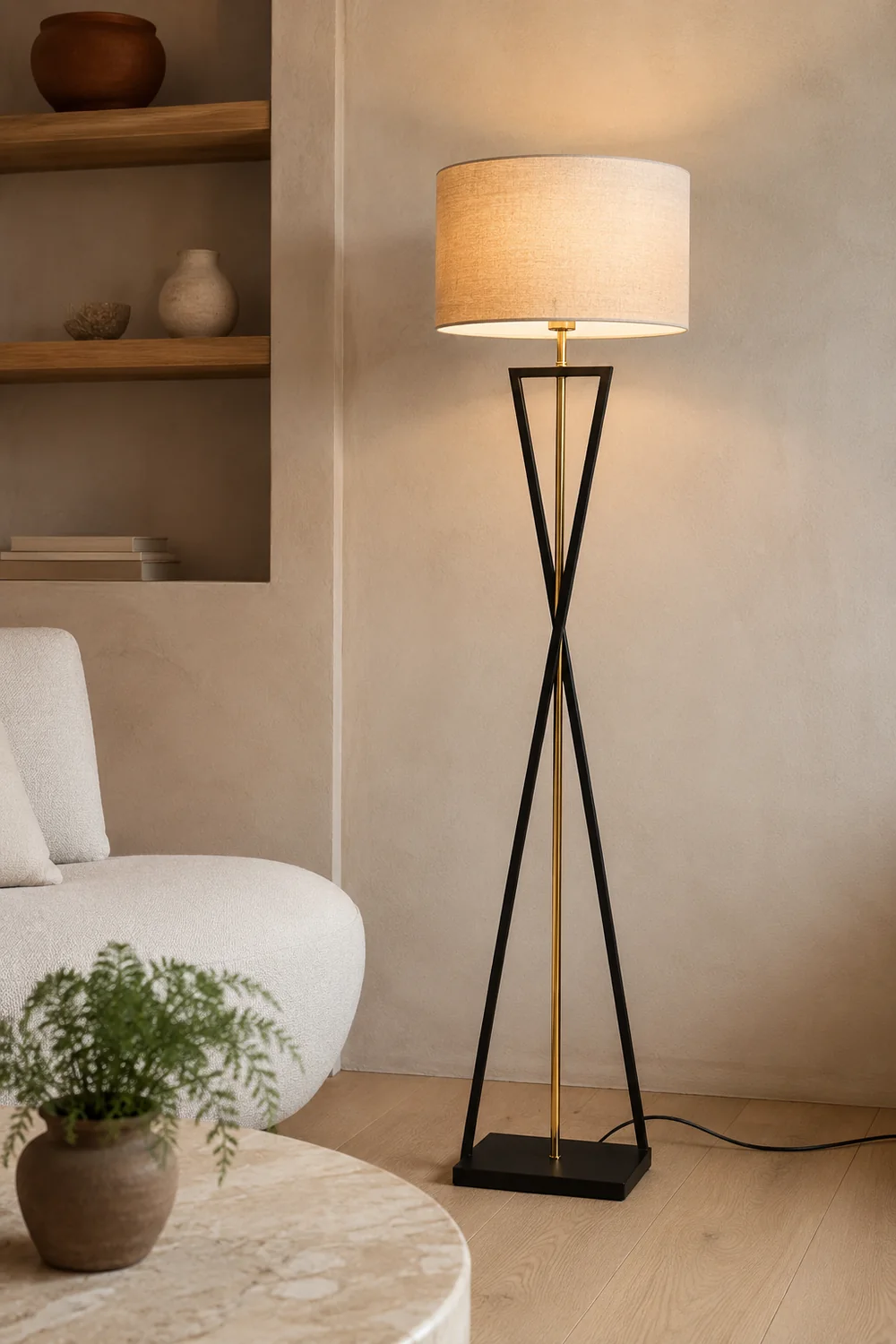 Eryn Retro Cylinder Tripod Metal  Fabric Multi Color Floor Lamp - Lumpaz