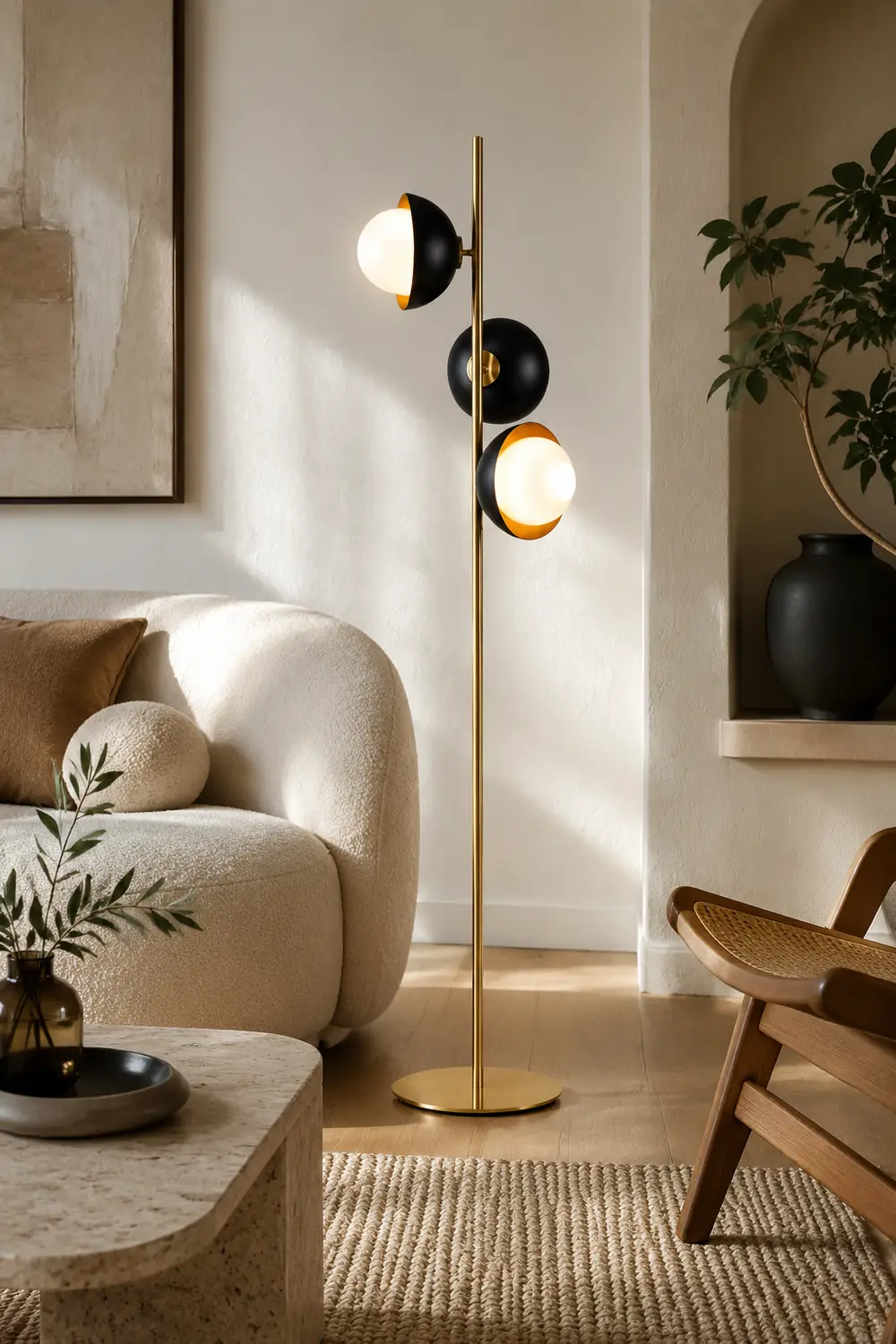 Salgado Black & Gold Semicircle Floor Lamp, 3 Heads, Metal, 53" - Lumpaz