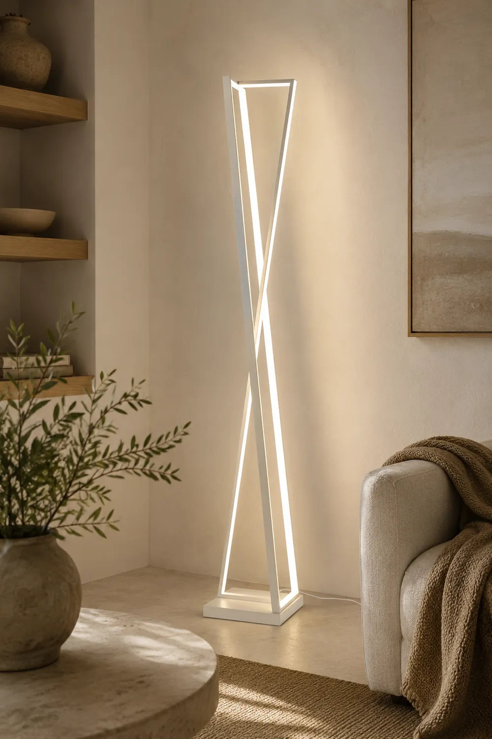 Edge Linear Triangle Floor Lamp, Metal, Black/White - Lumpaz