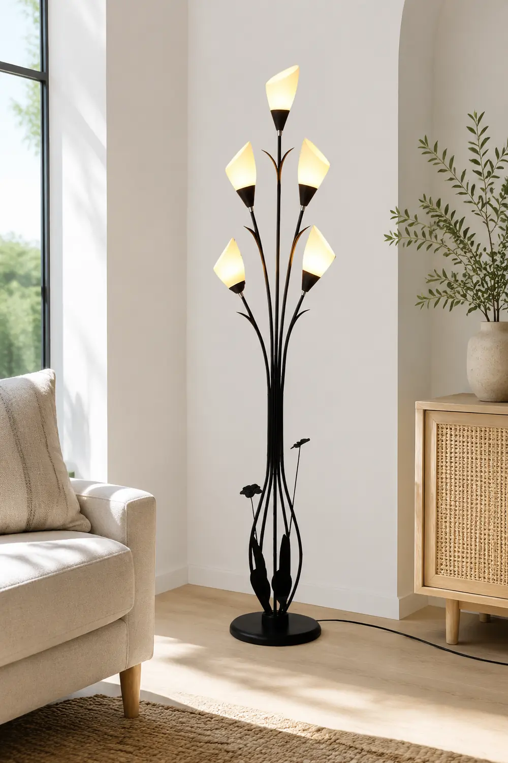 Bella Flower Branching Black Floor Lamp, Living Room - Lumpaz