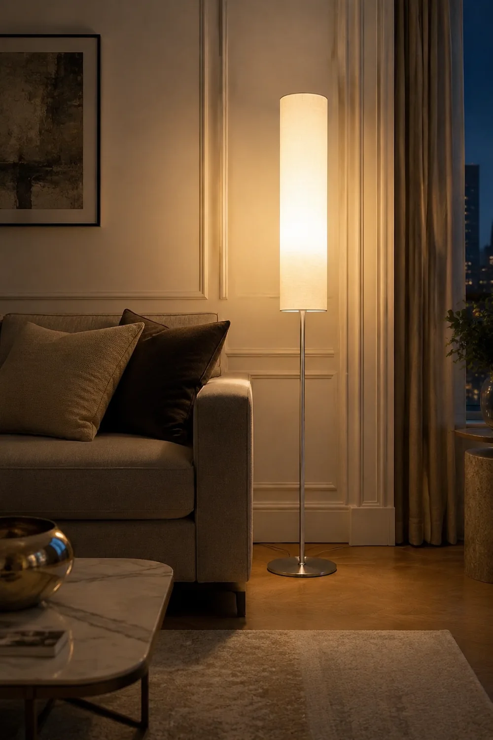 Eryn Minimalist Metal and Fabric Cylindrical White Floor Lamp - Lumpaz