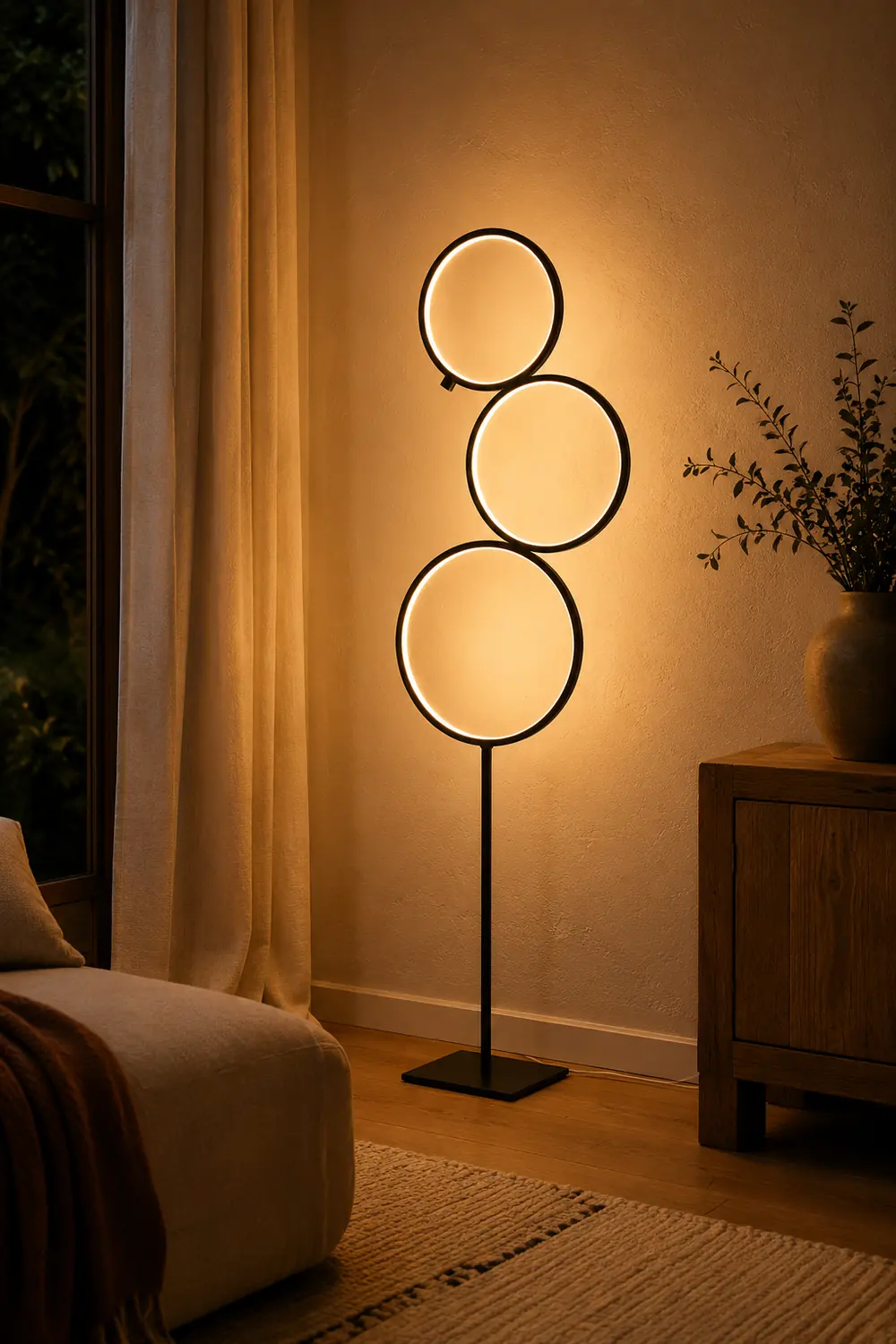 Arisha Nordic Modern Ring Floor Lamp, Black/White - Lumpaz