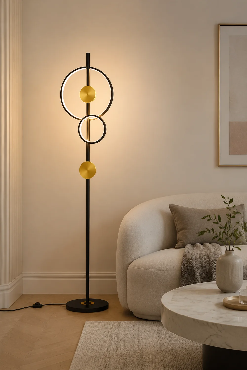 Arisha Modern Ring Design Floor Lamp, Black&Gold - Lumpaz