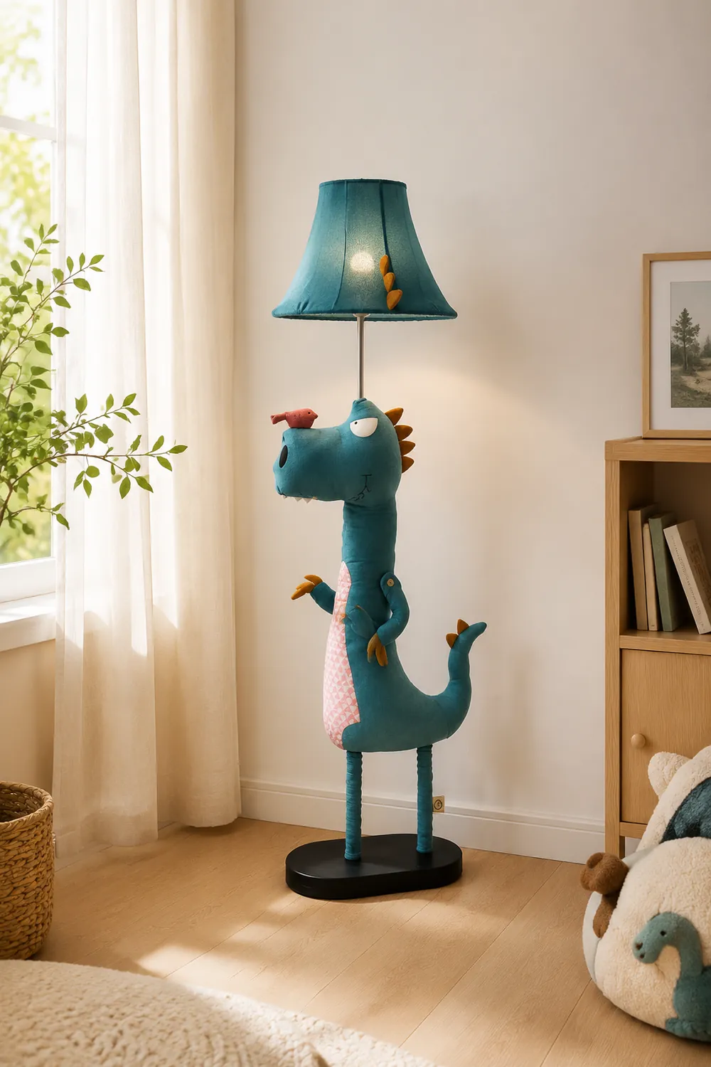 Minori Modern Dinosaur Metal/Fabric Floor Lamp - Lumpaz