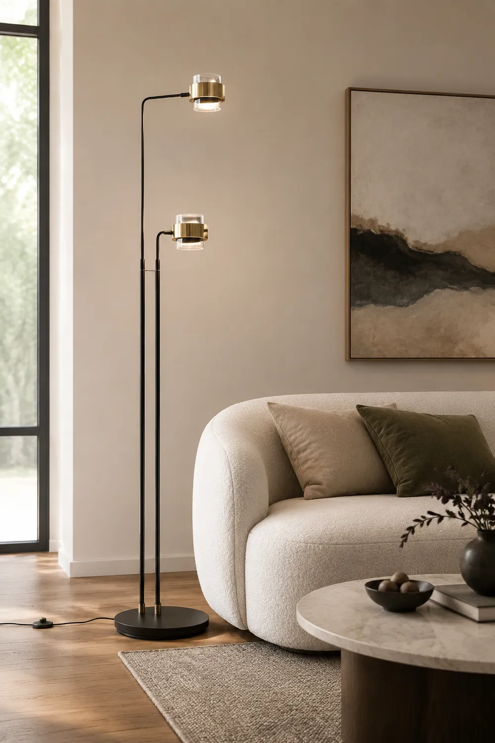Salgado Modern Double Head Metal Glass Floor Lamp, Black - Lumpaz