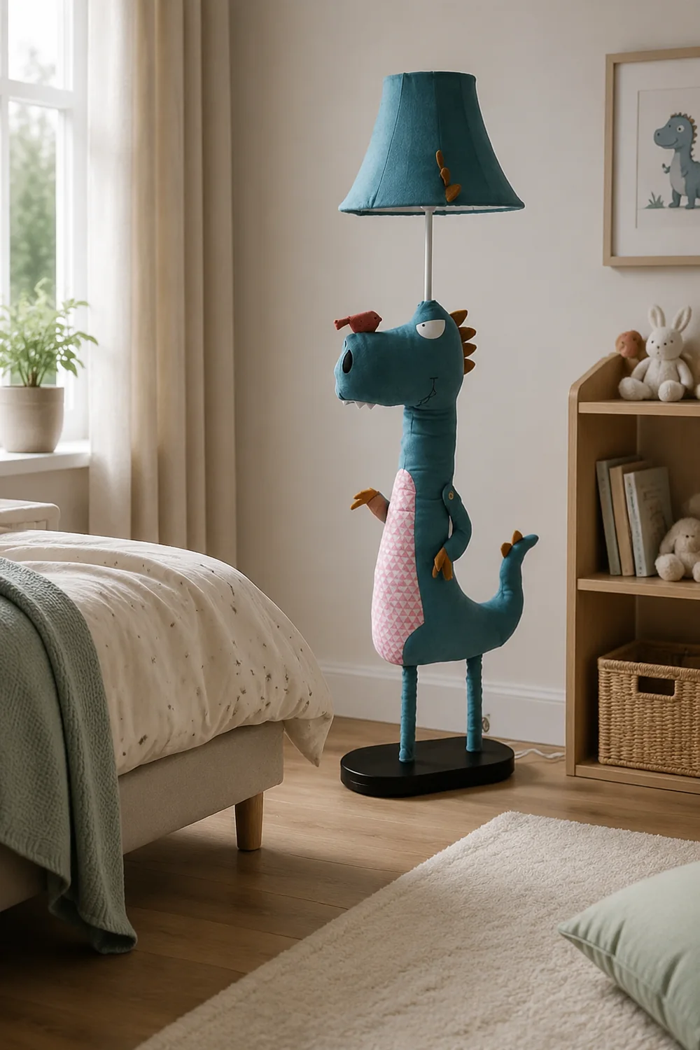 Minori Modern Dinosaur Metal/Fabric Floor Lamp - Lumpaz