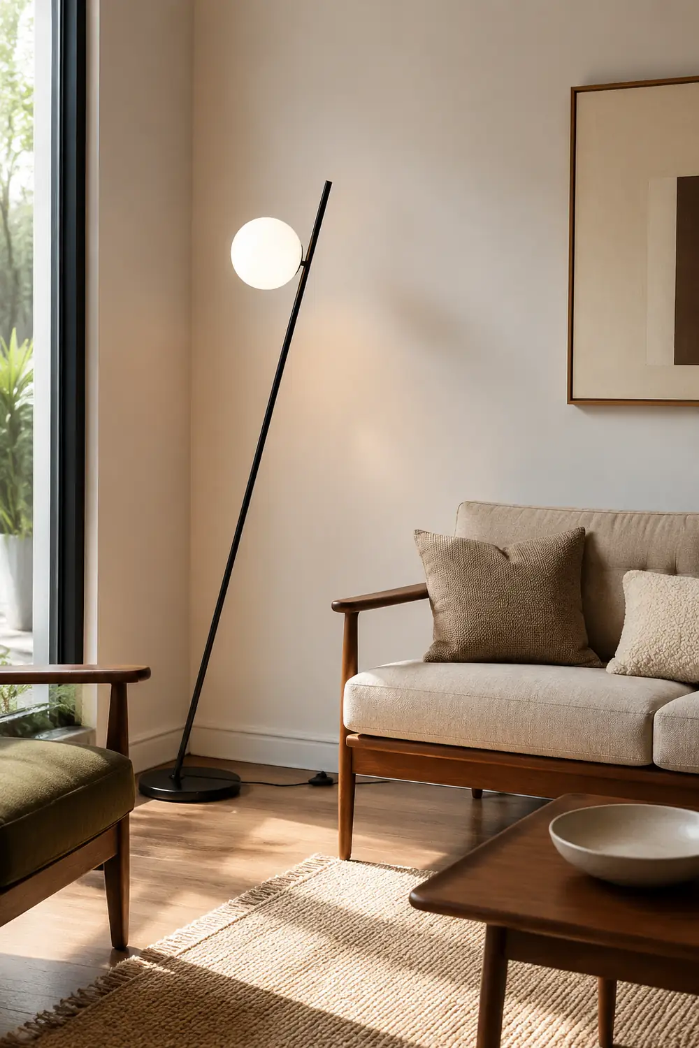 Valentina Minimalistic Black Orb Linear Floor Lamp, Living room - Lumpaz