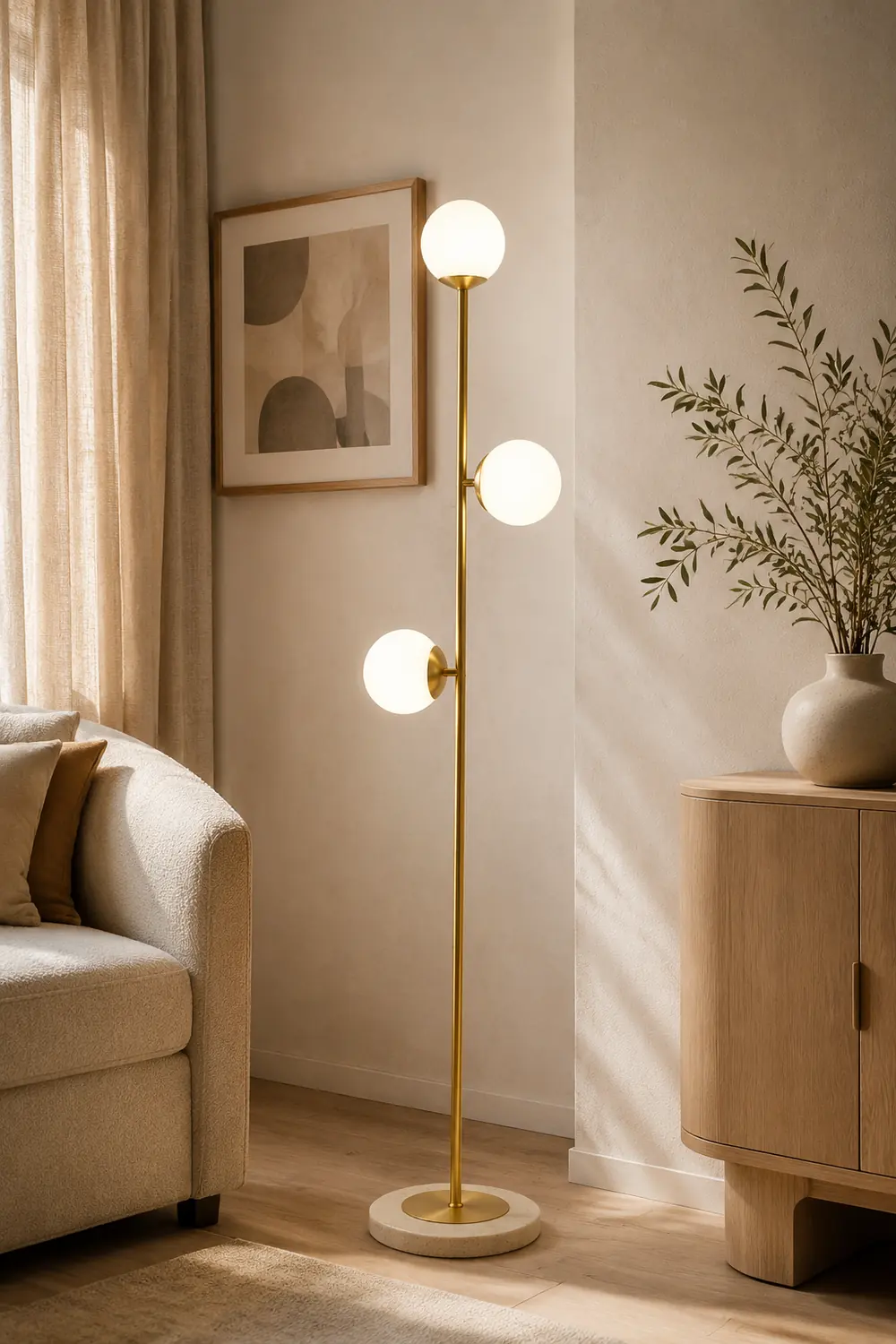 Valentina Modern Globe Brass/Glass Floor Lamp, 3 Heads - Lumpaz