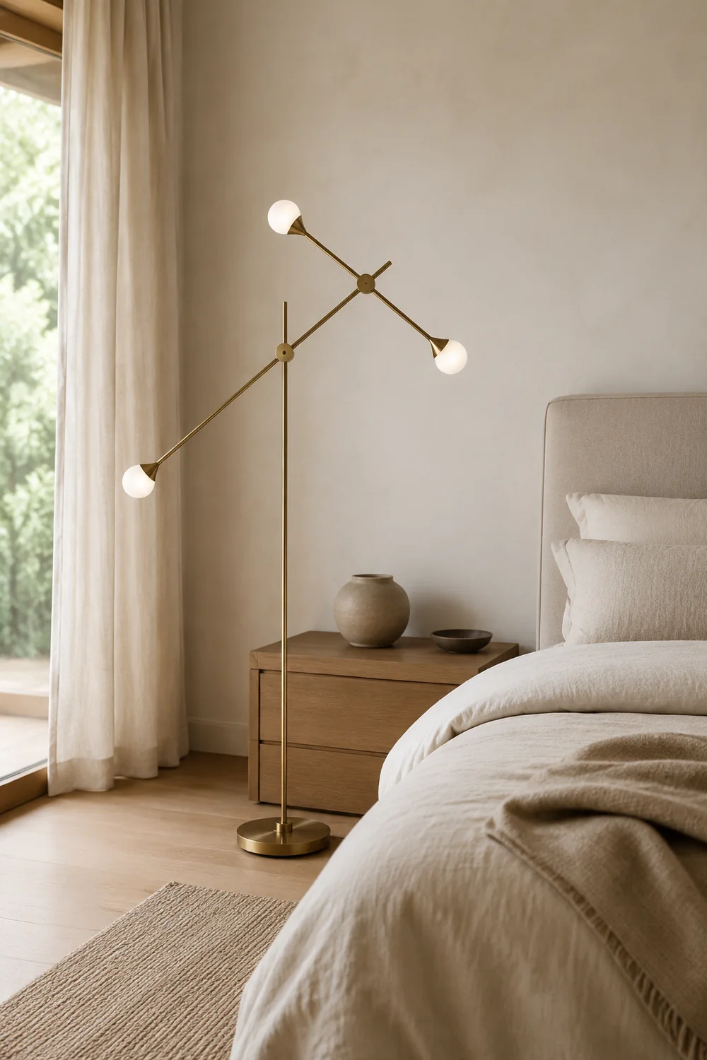 Valentina Gold Orb Swing Arm Floor Lamp, Living room - Lumpaz