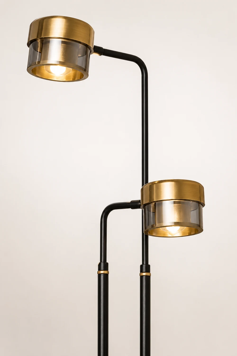 Salgado Modern Double Head Metal Glass Floor Lamp, Black - Lumpaz
