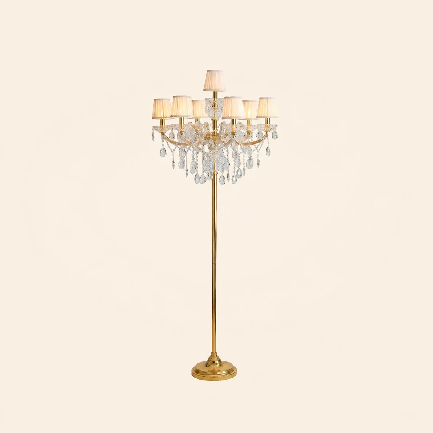 Carins Retro Crystal Multi Head Metal Fabric Floor Lamp, Gold - Lumpaz