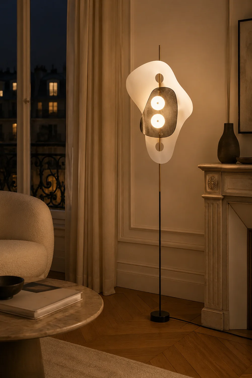 Salgado Modern Irregular Double Head Metal Floor Lamp, White - Lumpaz