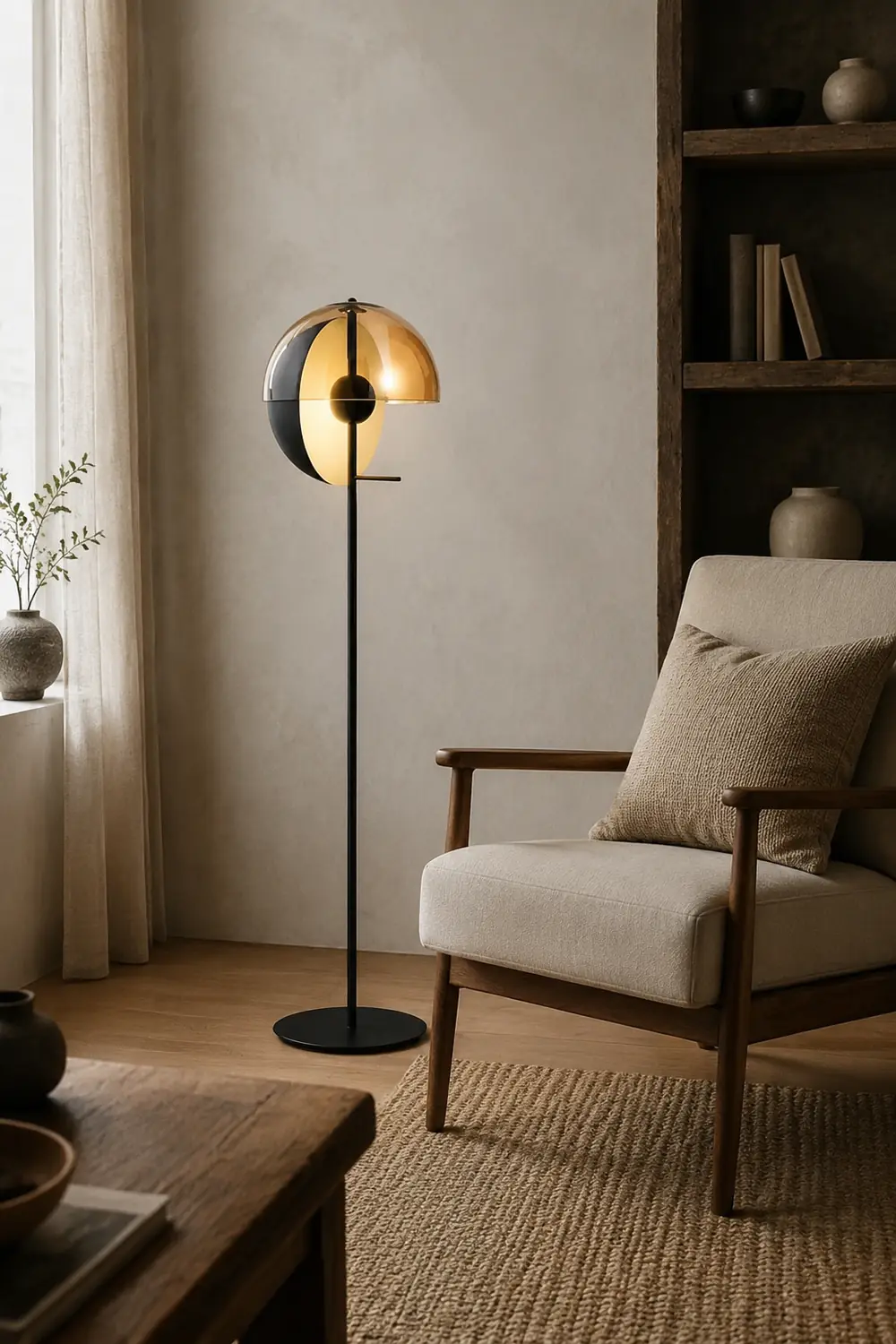Salgado Modern Geometric Metal Glass Floor Lamp, Black/Amber - Lumpaz