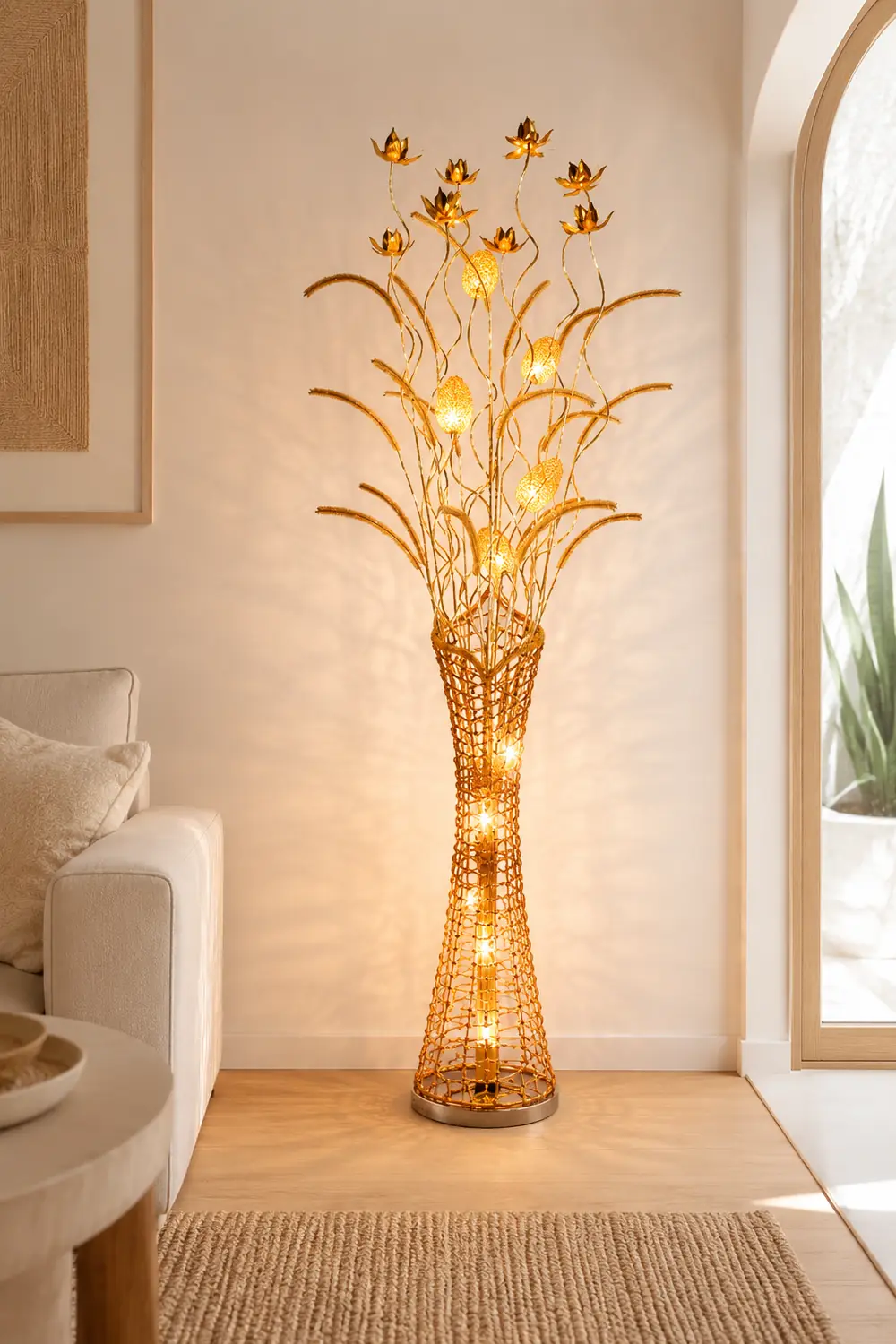 Bella Art Deco Vase Gold Metal Floor Lamp Living Room - Lumpaz