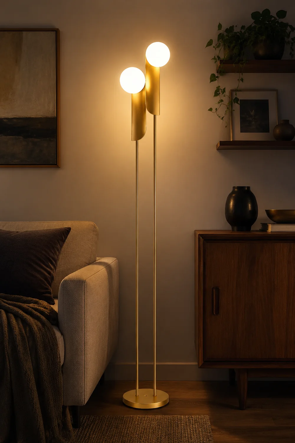 Salgado Minimalist Gold Floor Lamp, Metal, Living room - Lumpaz