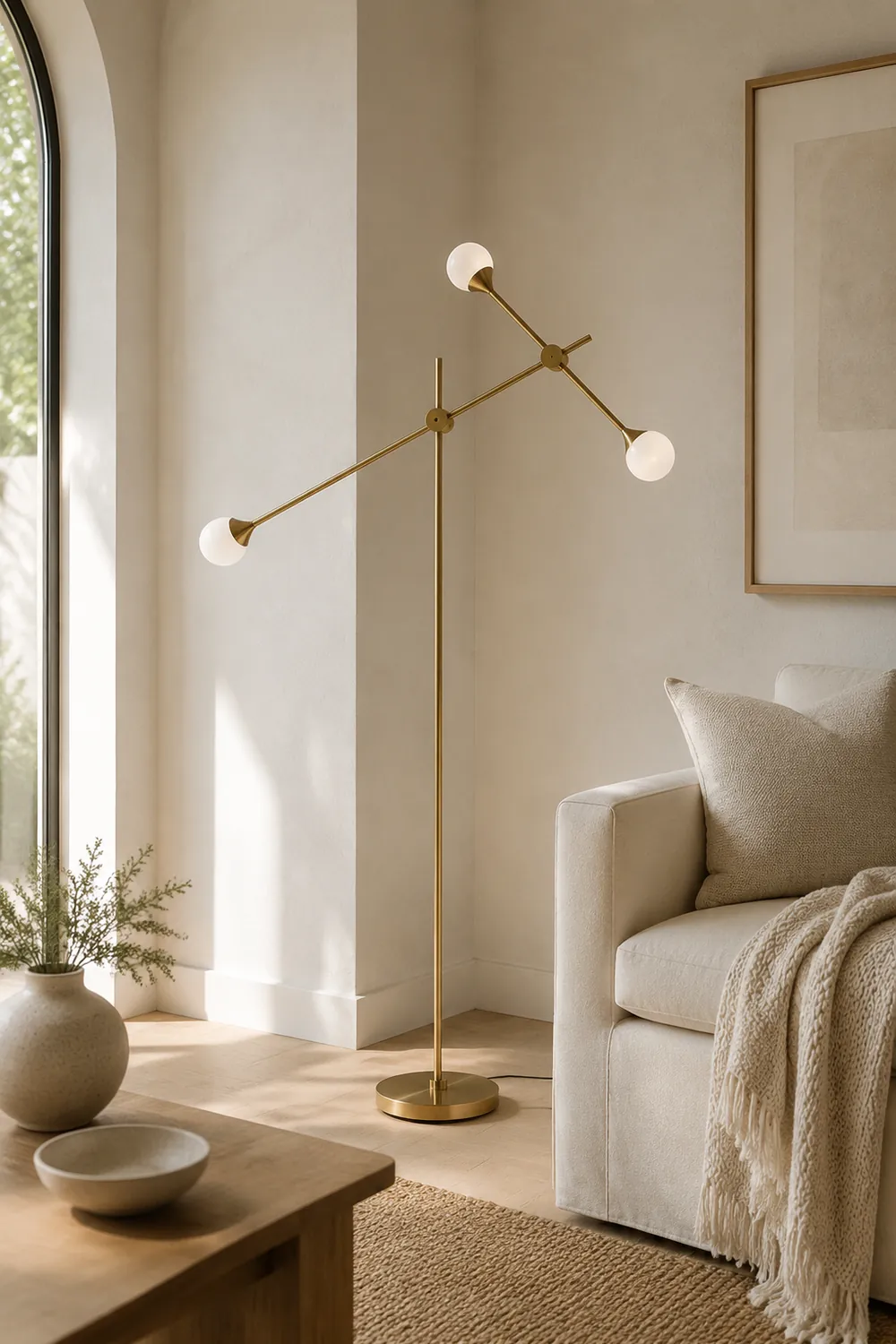 Valentina Gold Orb Swing Arm Floor Lamp, Living room - Lumpaz