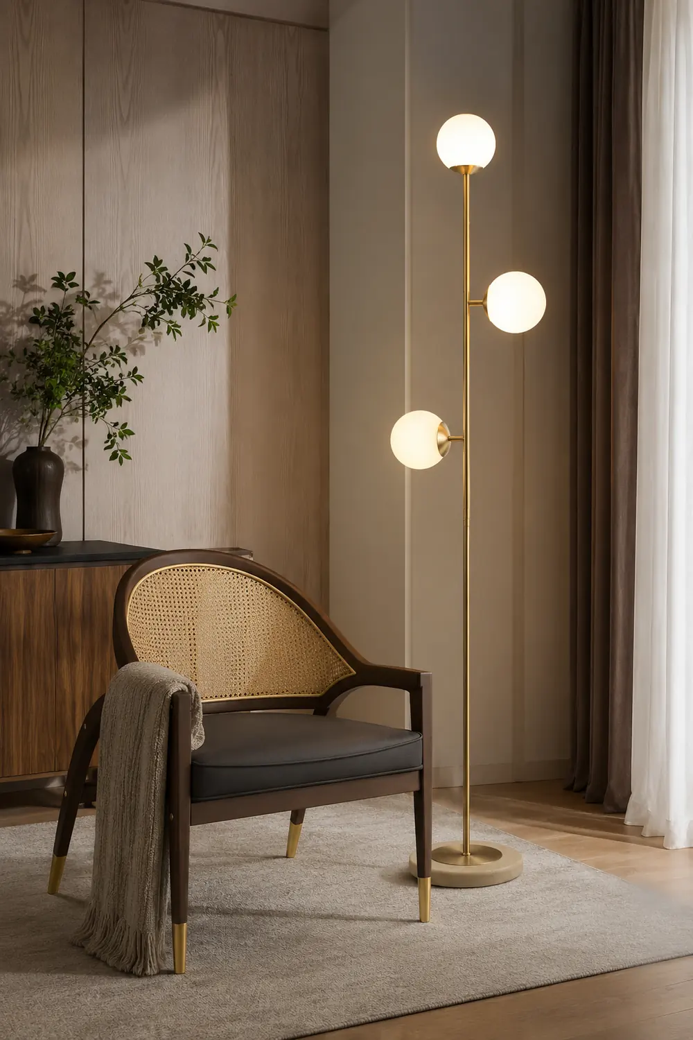 Valentina Modern Globe Brass/Glass Floor Lamp, 3 Heads - Lumpaz