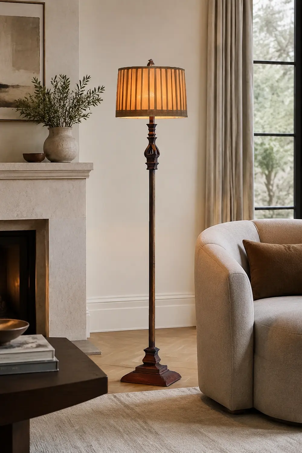 Eryn Vintage Resin/Fabric Standing Floor Lamp, Brown - Lumpaz